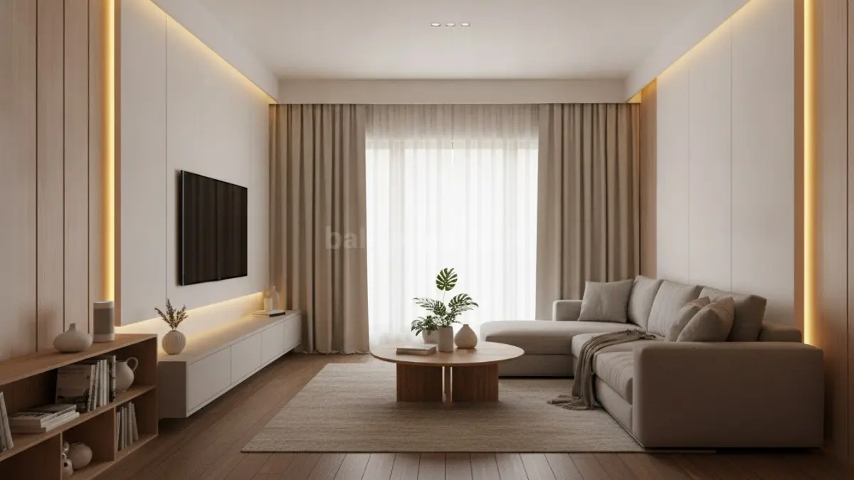 Ruang keluarga smart home modern dengan smart lighting dan desain interior minimalis elegan (BTV/Ai)