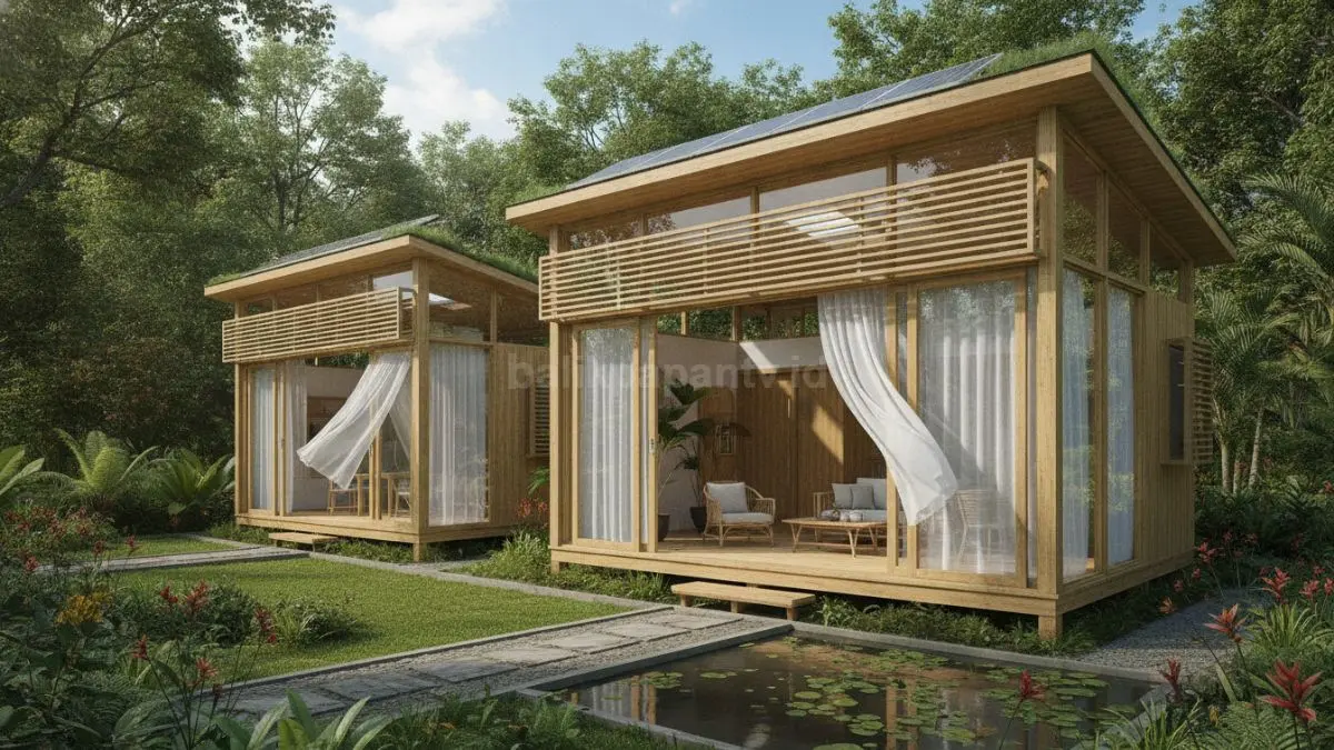 Rumah modular ramah lingkungan memaksimalkan cahaya alami, ventilasi silang, serta efisiensi energi berkelanjutan. (BTV/Ai)
