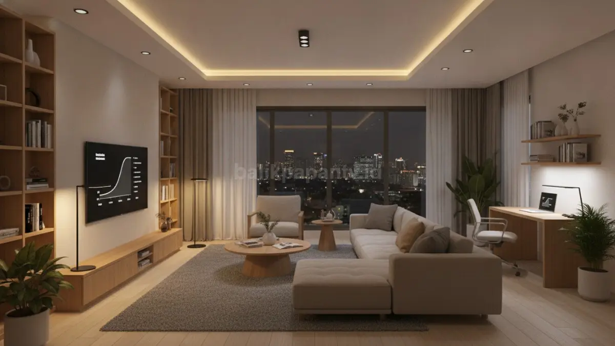 Smart lighting otomatis menyesuaikan suasana ruangan, mendukung kenyamanan santai dan produktivitas harian. (BTV/Ai)
