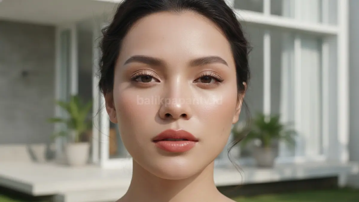 Tampilan wajah dengan makeup ringan yang membantu menyamarkan bekas jerawat.
