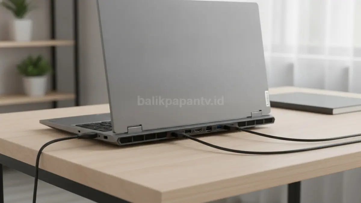 Tata letak port belakang Lenovo LOQ 15 IRX10 yang menjaga area kerja tetap rapi. (BTV/Ai)