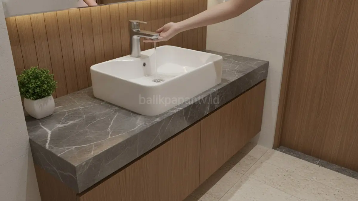 Wastafel bersensor membantu menghemat air dan mendukung gaya hidup yang lebih efisien.(BTV/AI) 