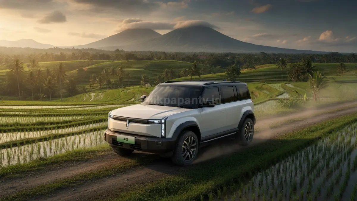 Tampilan Chery J6 dengan sasis aluminium dan sistem penggerak AWD untuk mobilitas modern. (BTV/Ai)