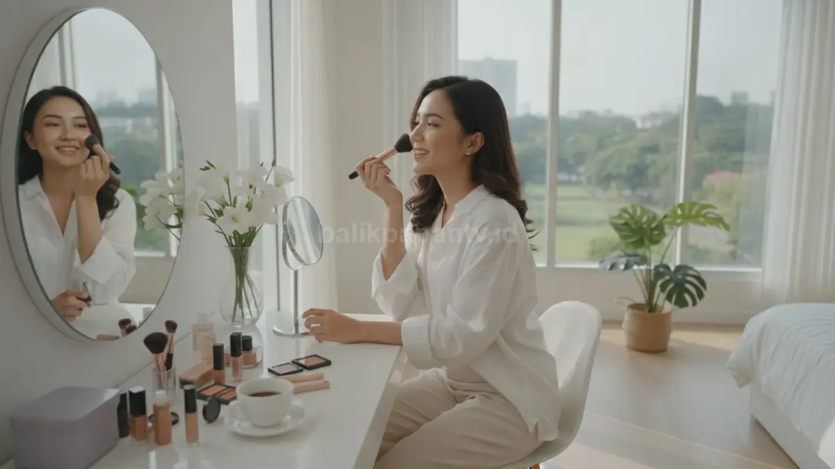 Aktivitas makeup pagi hari sebagai cara membangun energi positif sebelum beraktivitas.
