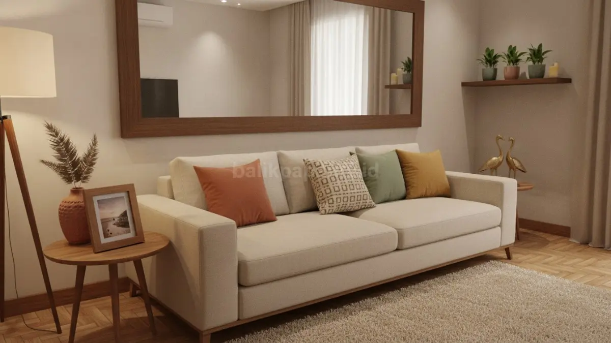 Bantal, vas, dan bingkai senada menciptakan tampilan harmonis yang mempercantik interior rumah elegan (BTV/Ai)
