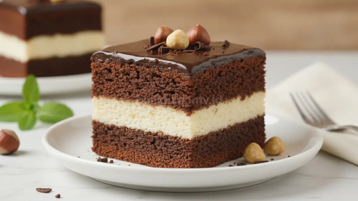 Brownies kukus cokelat berlapis dengan tekstur lembut dan aroma cokelat yang menggugah selera.