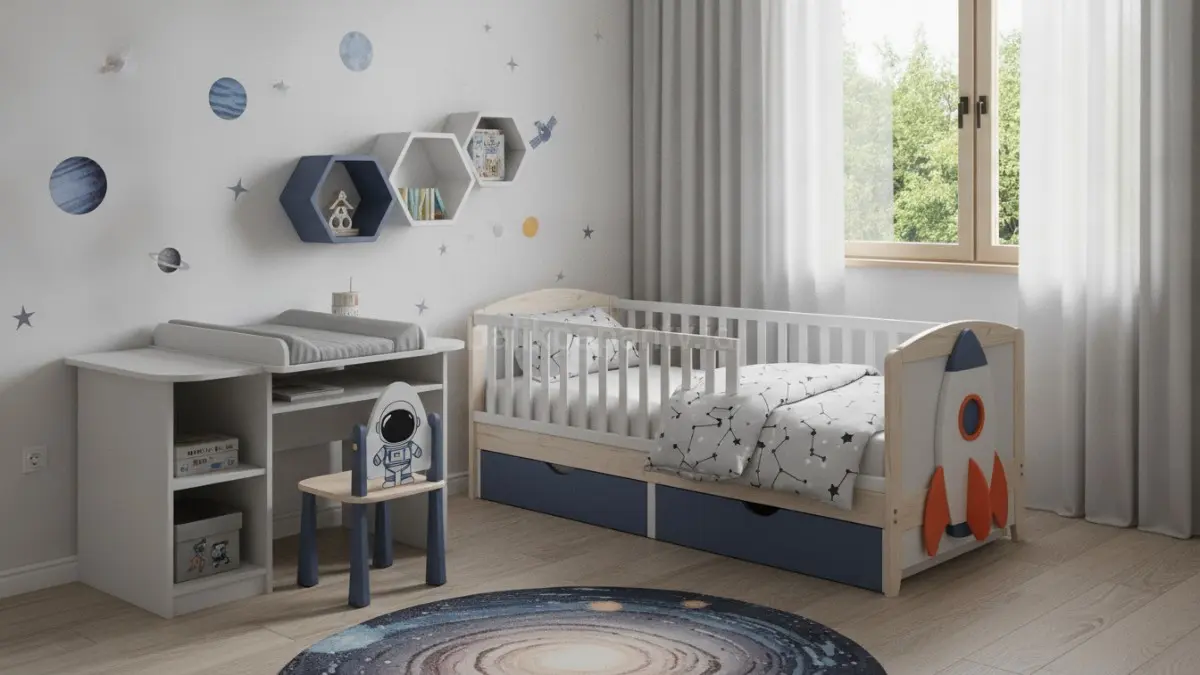 Furnitur modular bertema antariksa menawarkan fleksibilitas tinggi dan nilai guna jangka panjang bagi keluarga.(BTV/AI) 