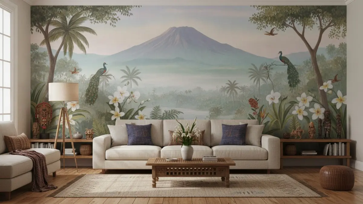 Inspirasi desain mural dinding 2026 yang mengutamakan suasana ruang, karakter penghuni, dan kenyamanan visual jangka panjang. (BTV/AI)