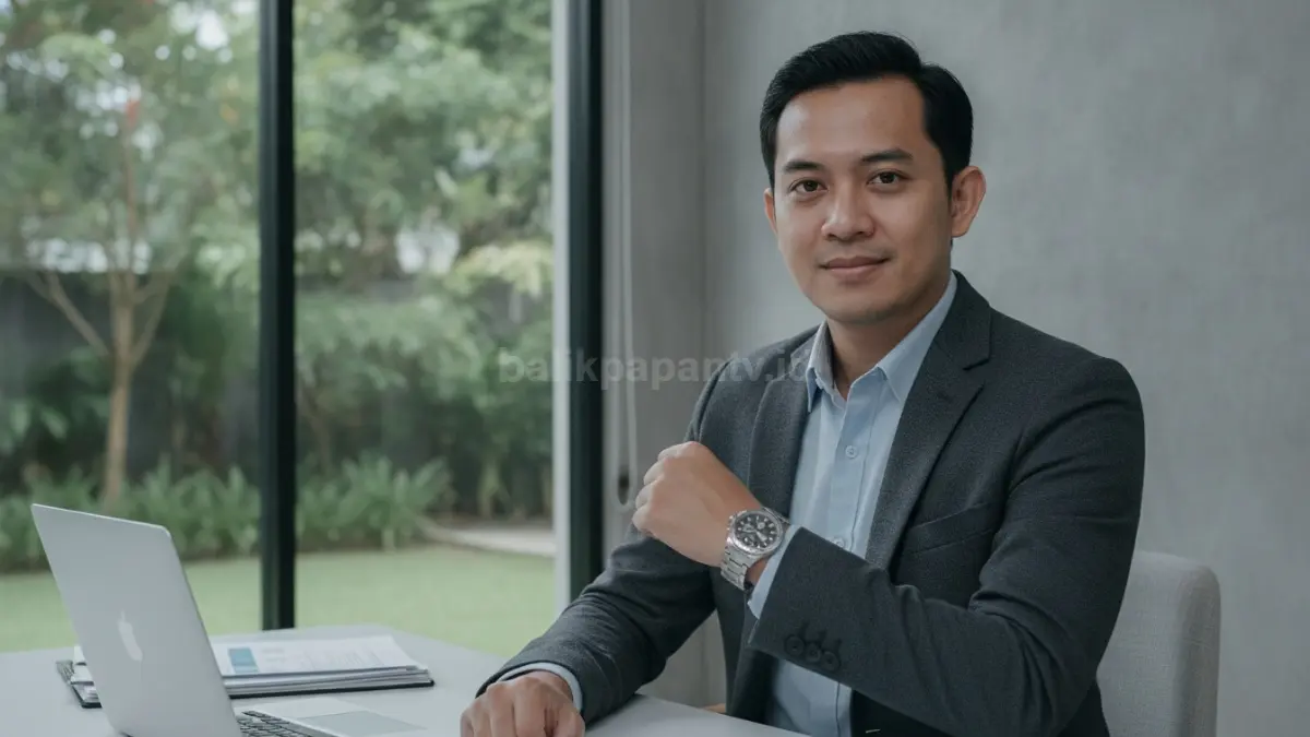 Jam tangan silver dipadukan dengan kemeja dan blazer menciptakan kesan profesional.
