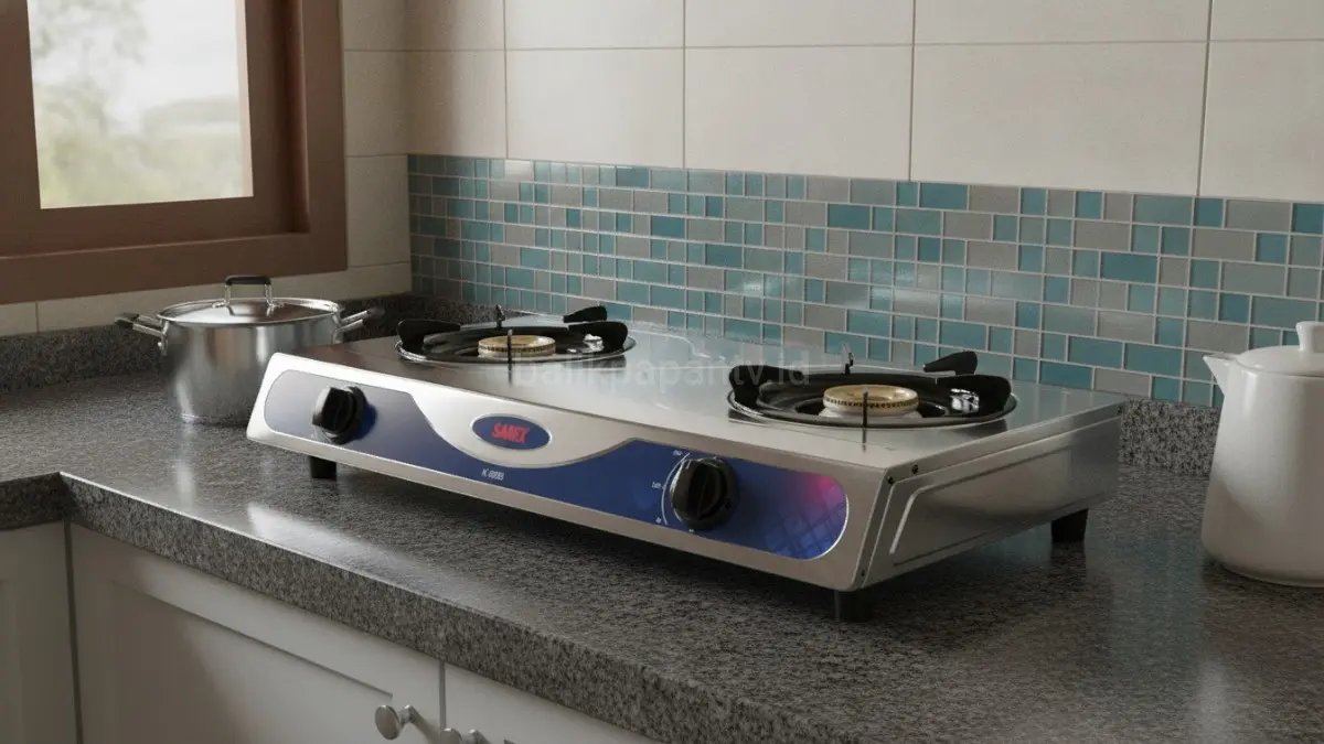 Kompor Sanex K 608S menawarkan desain stainless, paket instalasi lengkap, dan performa yang praktis untuk kebutuhan memasak sehari-hari.(BTV/AI) 