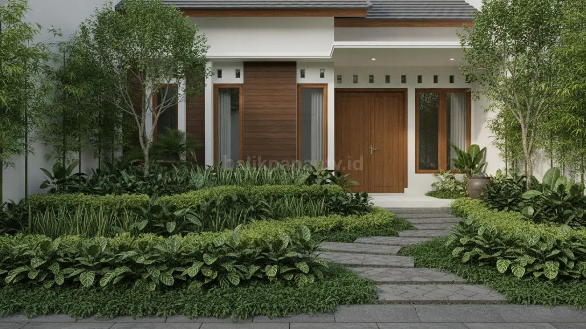 Konsep taman hijau berlapis menyusun tanaman dari tinggi ke rendah secara bertahap untuk menciptakan kedalaman visual yang dinamis pada lahan sempit (BTV/Ai)
