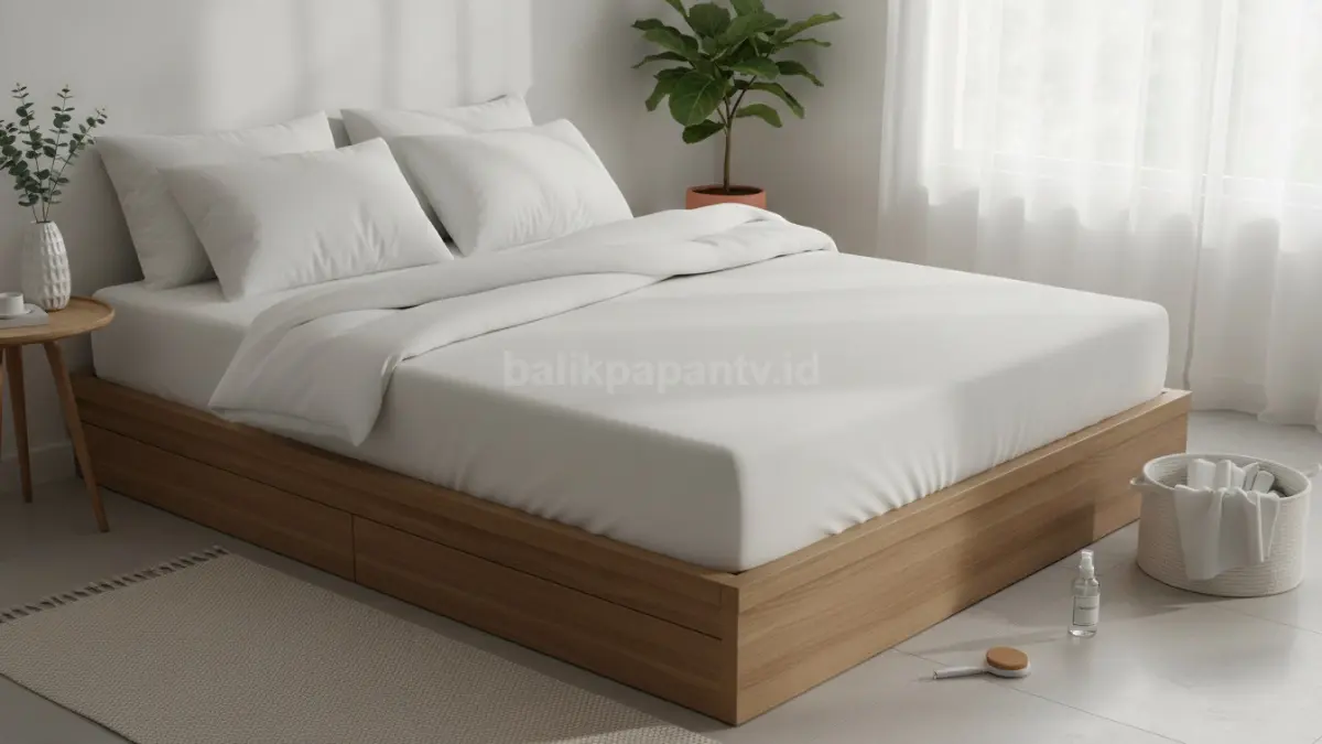 Mattress protector anti dust mite berfungsi sebagai pelapis kasur untuk mencegah tungau masuk, mudah dicuci, dan efektif untuk pencegahan harian (BTV/Ai)
