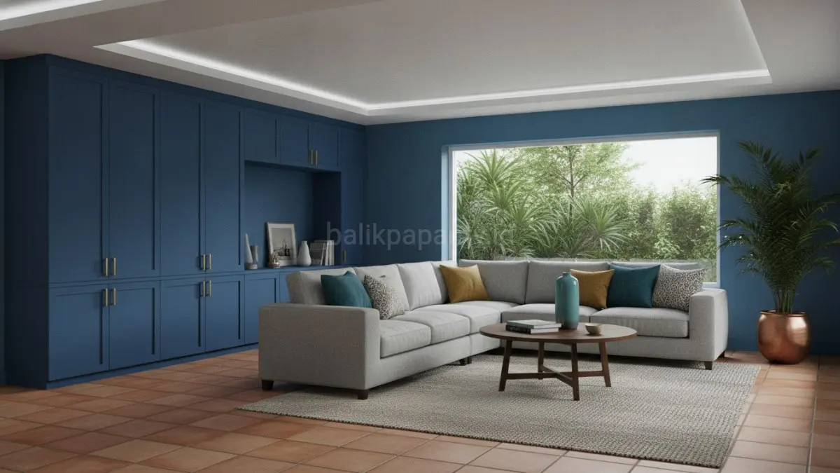 Midnight blue menjadi aksen yang menghadirkan kedalaman visual tanpa membuat ruang kecil terasa sempit.(BTV/AI) 