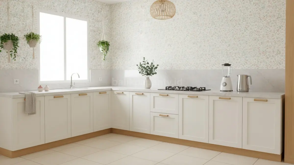 Motif floral lembut dengan bunga kecil dan warna pastel menghadirkan suasana segar, hangat, serta ramah pada dapur rumah (BTV/Ai)

