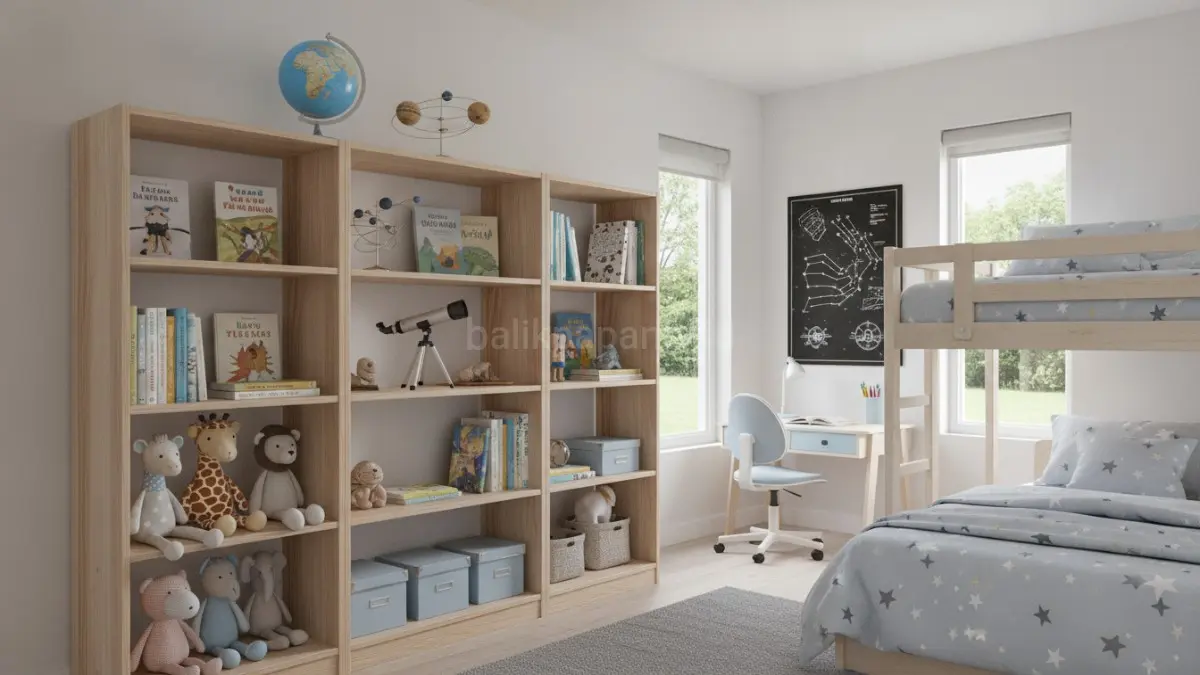 Rak display bertema eksplorasi menghadirkan ruang penyimpanan fleksibel yang tumbuh bersama minat dan perkembangan anak.(BTV/AI) 