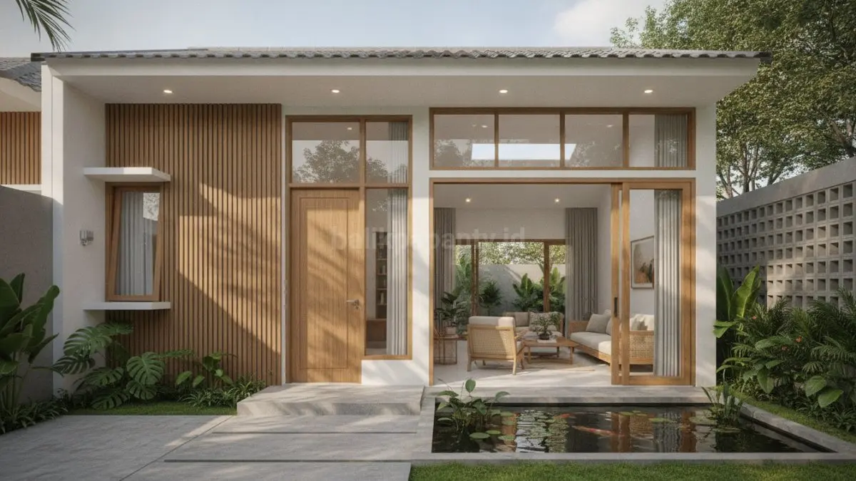 Rumah minimalis 1 lantai dengan pencahayaan alami maksimal dan taman hijau yang menyegarkan. (BTV/Ai)