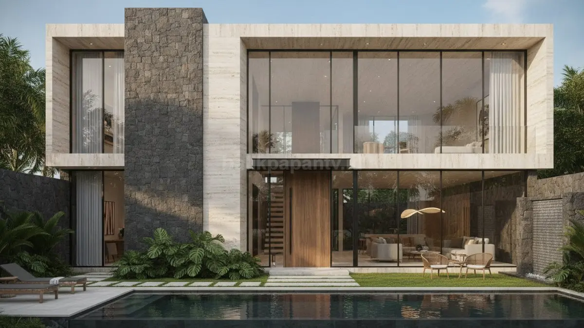 Rumah modern perpaduan batu alam dan kaca dengan pencahayaan alami. (BTV/Ai)