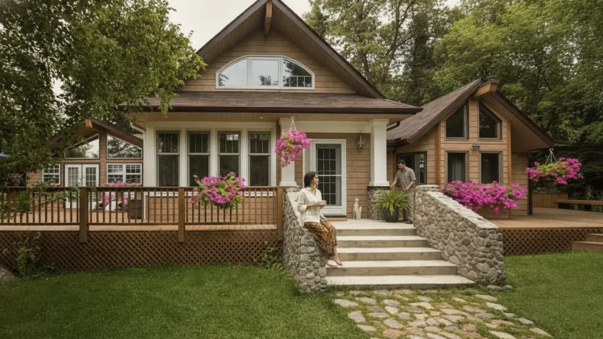 Rumah mungil bergaya cottage klasik menghadirkan suasana hangat, nyaman, berkarakter, dan penuh pesona arsitektur tradisional alami. (BTV/AI)
