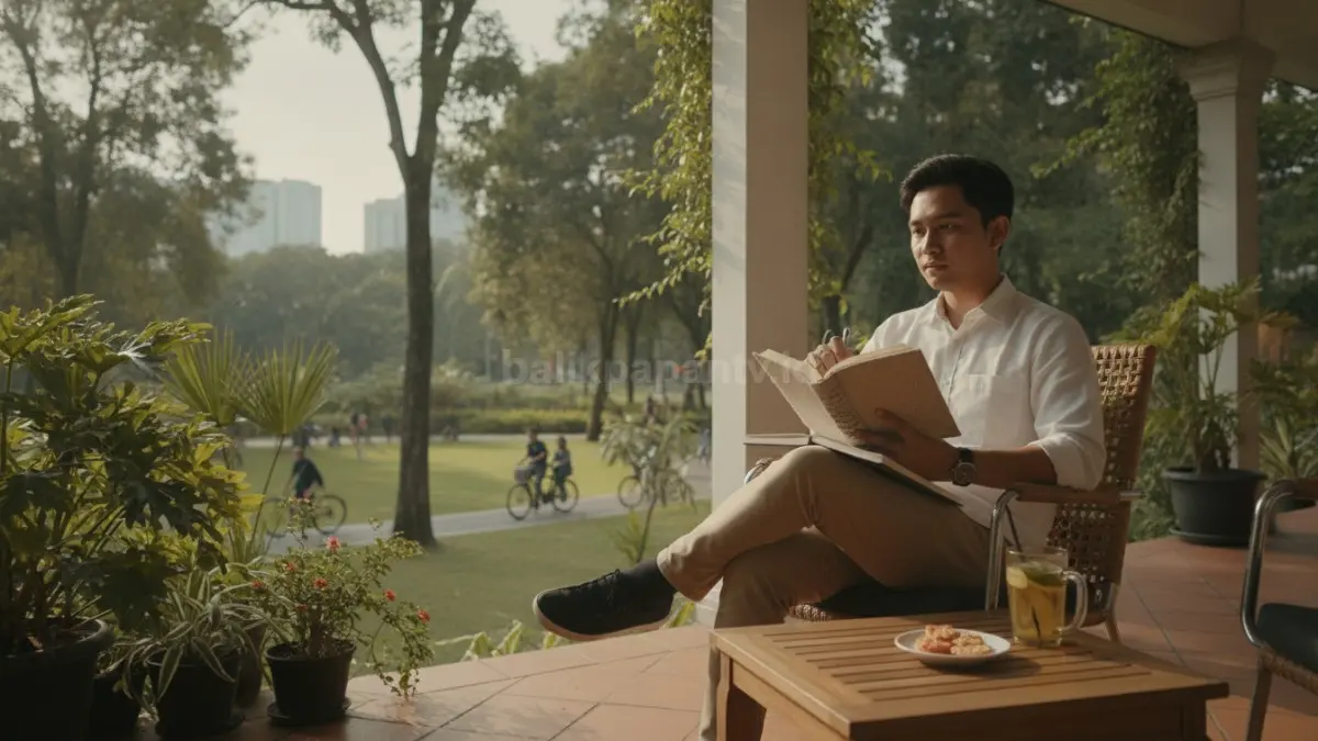 Seseorang memanfaatkan waktu luang dengan membaca buku dan mencatat ide bermanfaat.  (BTV/AI)
