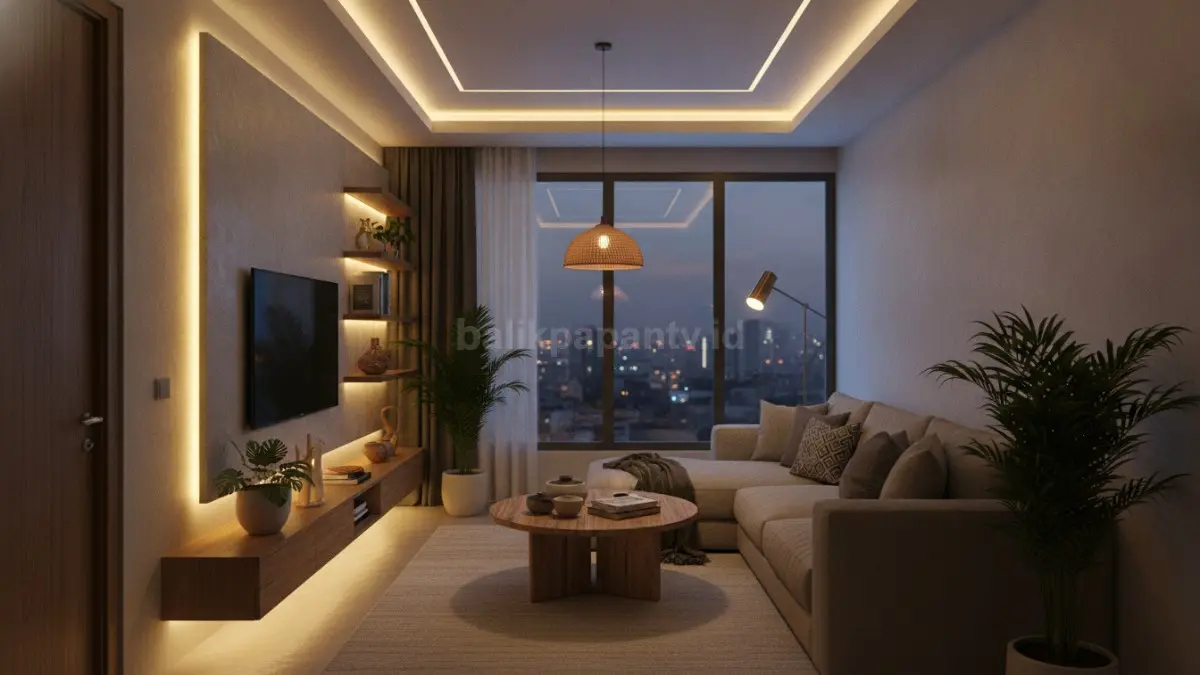 Smart lighting layer menghadirkan pencahayaan berlapis yang menciptakan kedalaman visual dan membuat ruang terasa lebih luas.  (BTV/AI)