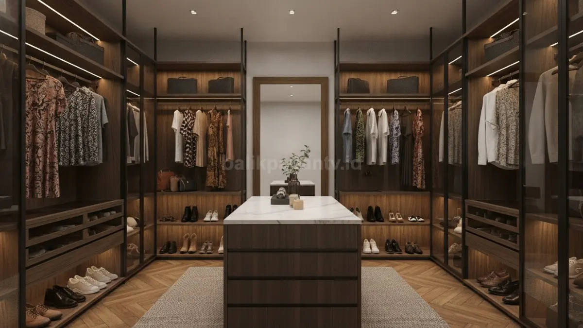 Walk-in closet modular menawarkan penyimpanan fleksibel, mudah disesuaikan, dan cocok untuk hunian modern.  (BTV/AI)