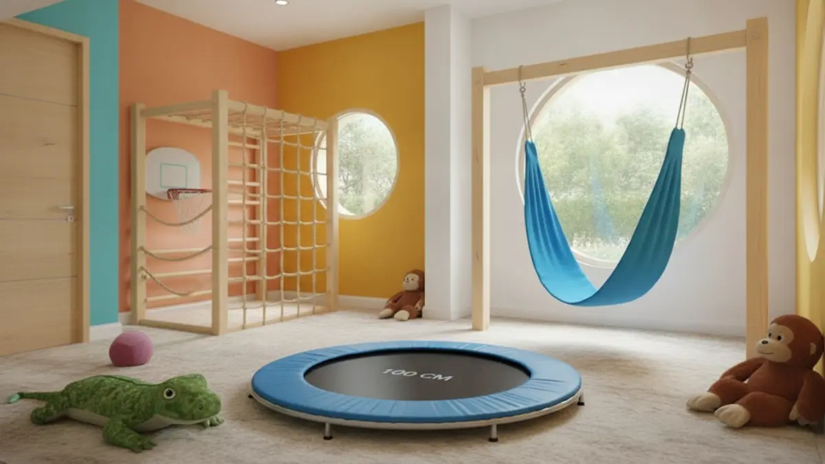 Area gym kecil dan trampolin mini mendukung aktivitas fisik, bermain aktif, sehat, serta menyenangkan bagi anak setiap hari. (BTV/AI)
