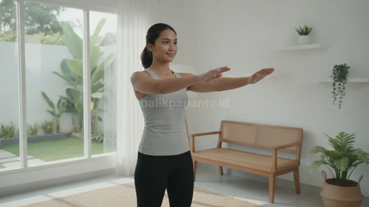 Arm circle (putaran lengan) membantu meningkatkan sirkulasi darah dan melatih daya tahan otot bahu serta lengan sebagai pemanasan (BTV/Ai).
