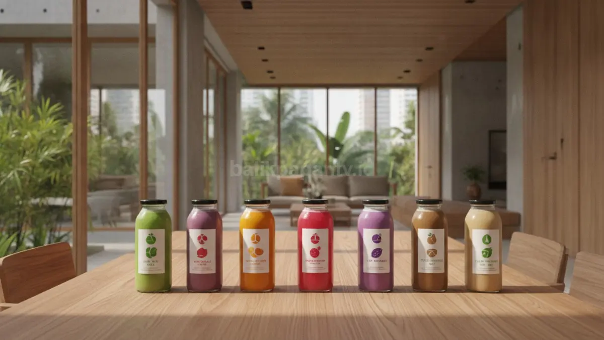 Beragam minuman sehat dengan kemasan modern yang menarik perhatian konsumen.
