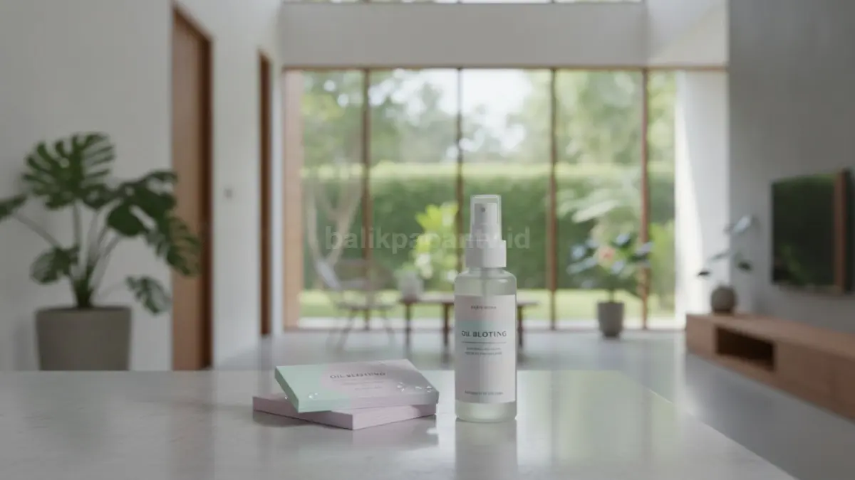 Blotting paper dan setting spray sebagai perlengkapan makeup tahan keringat sehari-hari.
