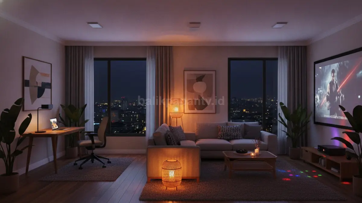 Dynamic lighting memungkinkan satu ruang beradaptasi untuk bekerja, bersantai, dan hiburan sekaligus.  (BTV/AI)
