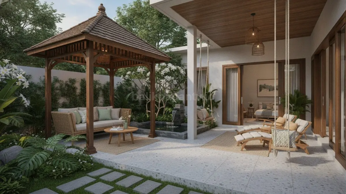 Gazebo kecil di sudut taman menghadirkan ruang berkumpul nyaman, teduh, dan lebih privat keluarga (BTV/Ai)
