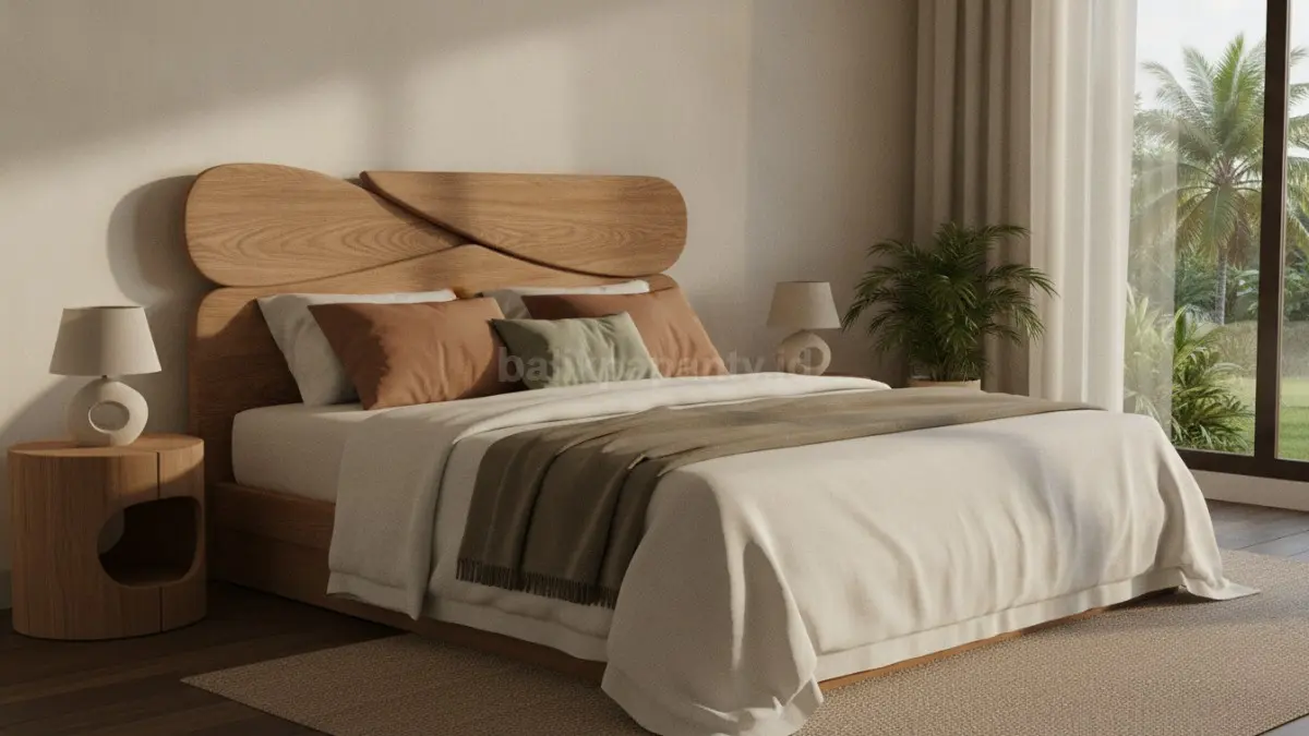 Headboard organik menghadirkan nuansa tenang, memperlembut tampilan kamar dengan sentuhan alami elegan.  (BTV/AI)