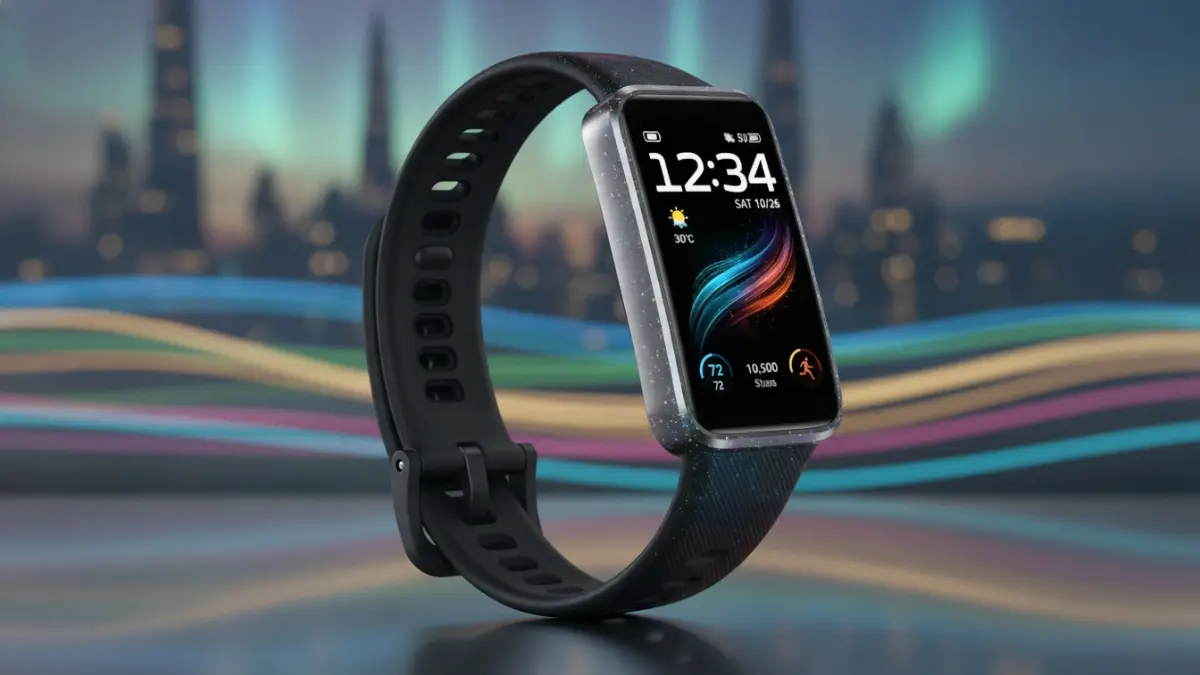 Huawei Band 10 versi aluminium alloy hitam dengan layar AMOLED dan fitur kesehatan terbaru. (BTV/AI)