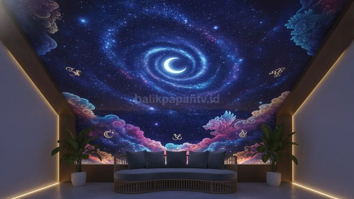Ilustrasi langit malam menghadirkan suasana tenang, imajinatif, dan menarik pada ruang relaksasi modern.  (BTV/AI)