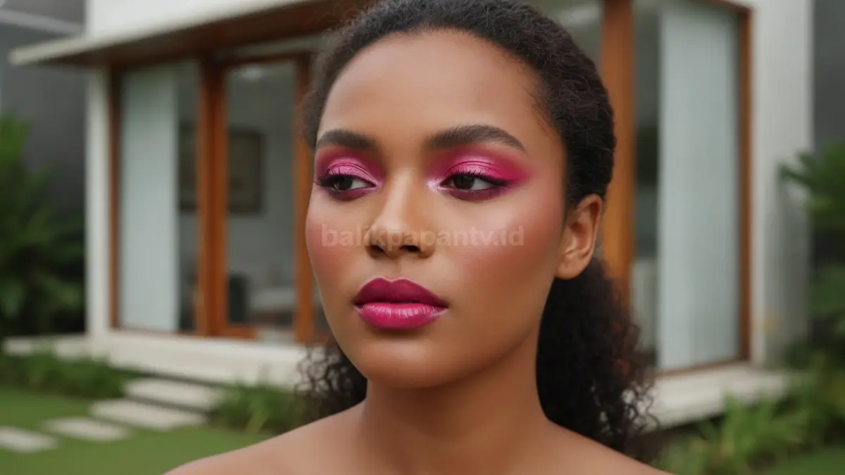 Inspirasi makeup sederhana dengan aksen pink fanta yang terlihat harmonis pada kulit gelap.
