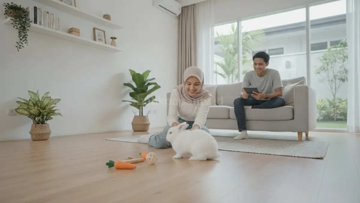 Interaksi sosial dan stimulasi mental membantu menjaga kesehatan psikologis kelinci agar tetap aktif dan tidak stres (BTV/Ai).
