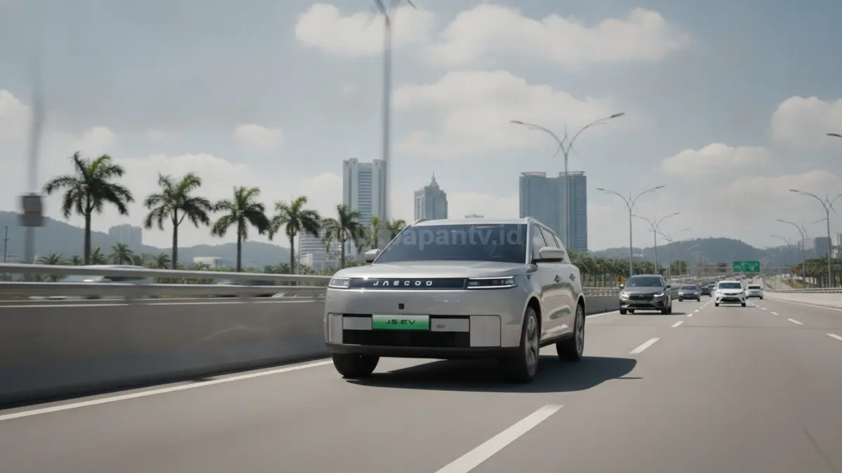 Jaecoo J5 EV memimpin daftar mobil listrik terlaris Indonesia berdasarkan data GAIKINDO Mei 2026. (BTV/Ai)
