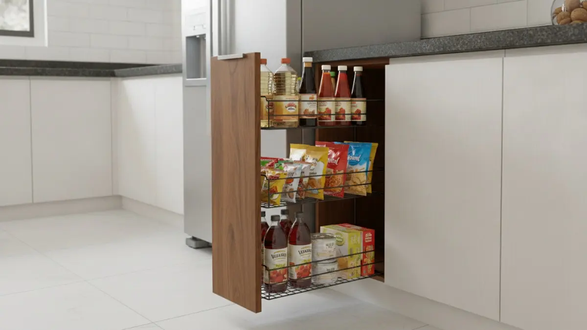 Kabinet tarik memaksimalkan ruang sempit, menyimpan bahan makanan rapi, mudah dijangkau, serta mengurangi barang terlupakan. (BTV/AI)
