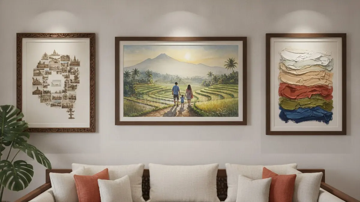 Karya personal dan custom artwork menghadirkan nilai emosional yang membuat dekorasi terasa lebih bermakna dan unik.(BTV/AI) 