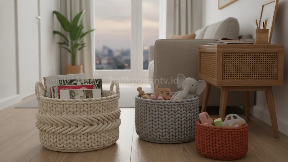 Keranjang penyimpanan rajut membantu menjaga kerapian ruangan sekaligus mempercantik tampilan interior rumah (BTV/Ai)
