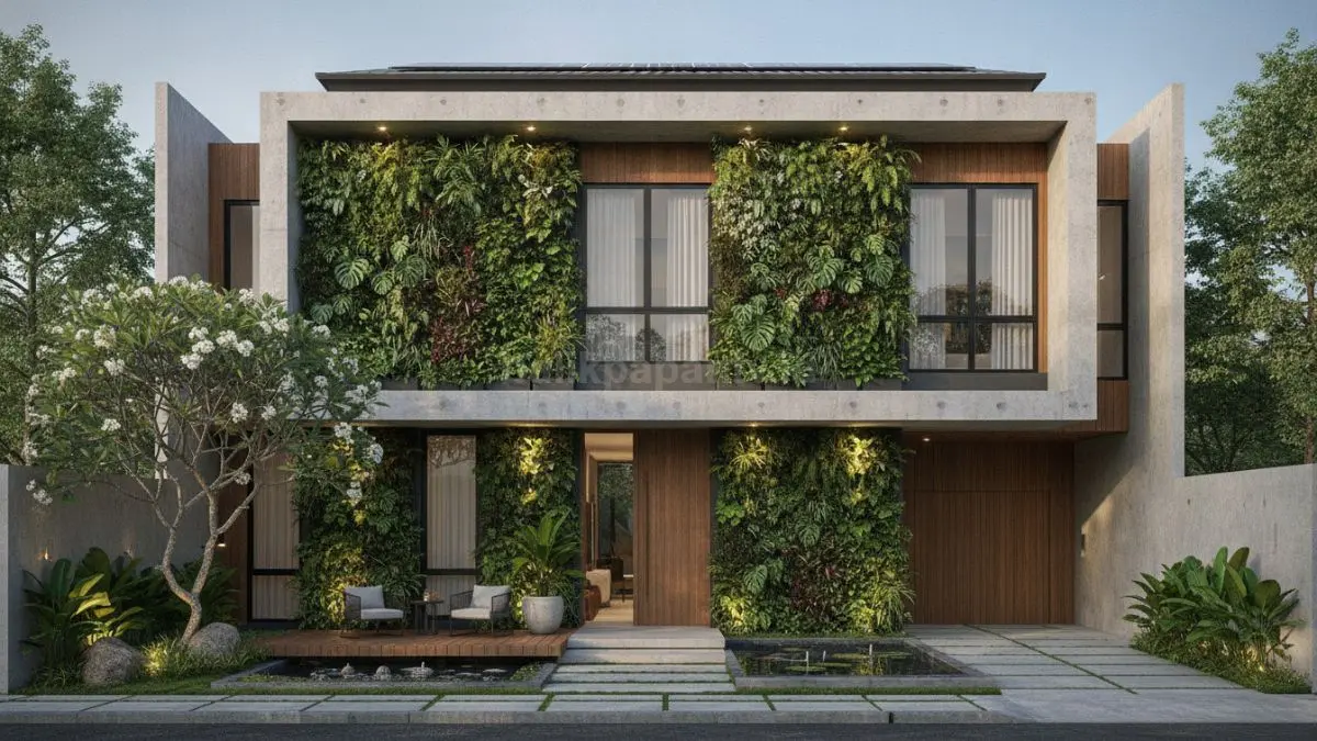 Konsep green facade menghadirkan nuansa alami yang menyejukkan sekaligus mempercantik tampilan rumah modern (BTV/Ai).

