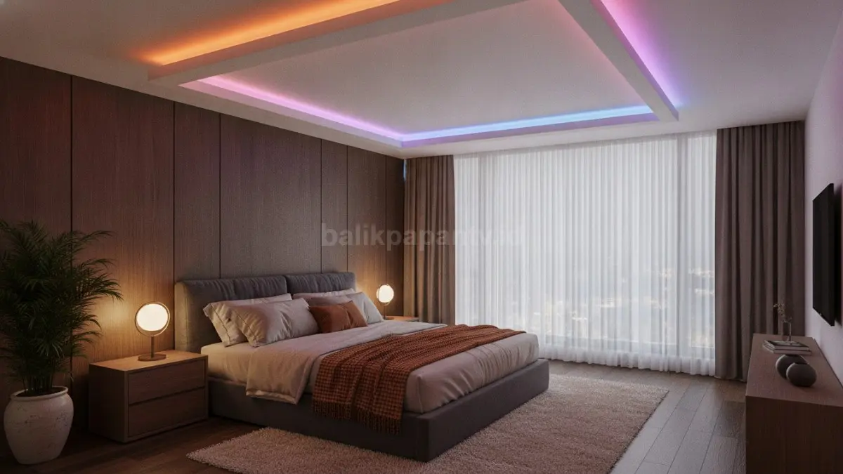 Lampu LED strip di plafon menciptakan efek cahaya mengambang yang modern sekaligus memberi kesan ruang lebih rapi dan nyaman (BTV/Ai).
