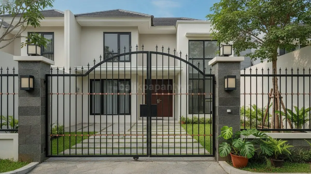 Model pagar besi tempa klasik dengan ornamen elegan yang memperkuat nuansa rumah mewah. (BTV/Ai)