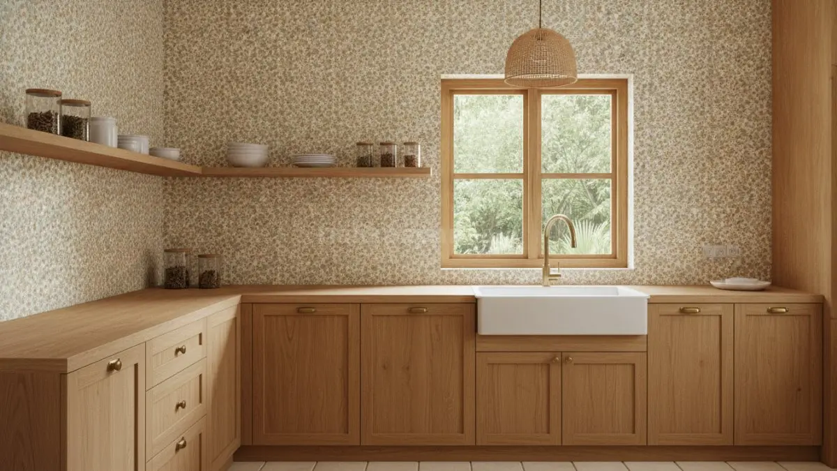 Motif floral skala kecil bernuansa krem menghadirkan suasana dapur hangat, manis, dan nyaman sehari-hari (BTV/Ai)
