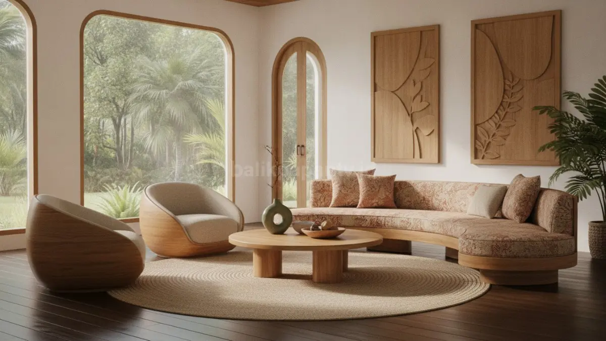 Organic Shape Decor menghadirkan furnitur melengkung yang membuat ruang terasa hangat dan nyaman.  (BTV/AI)