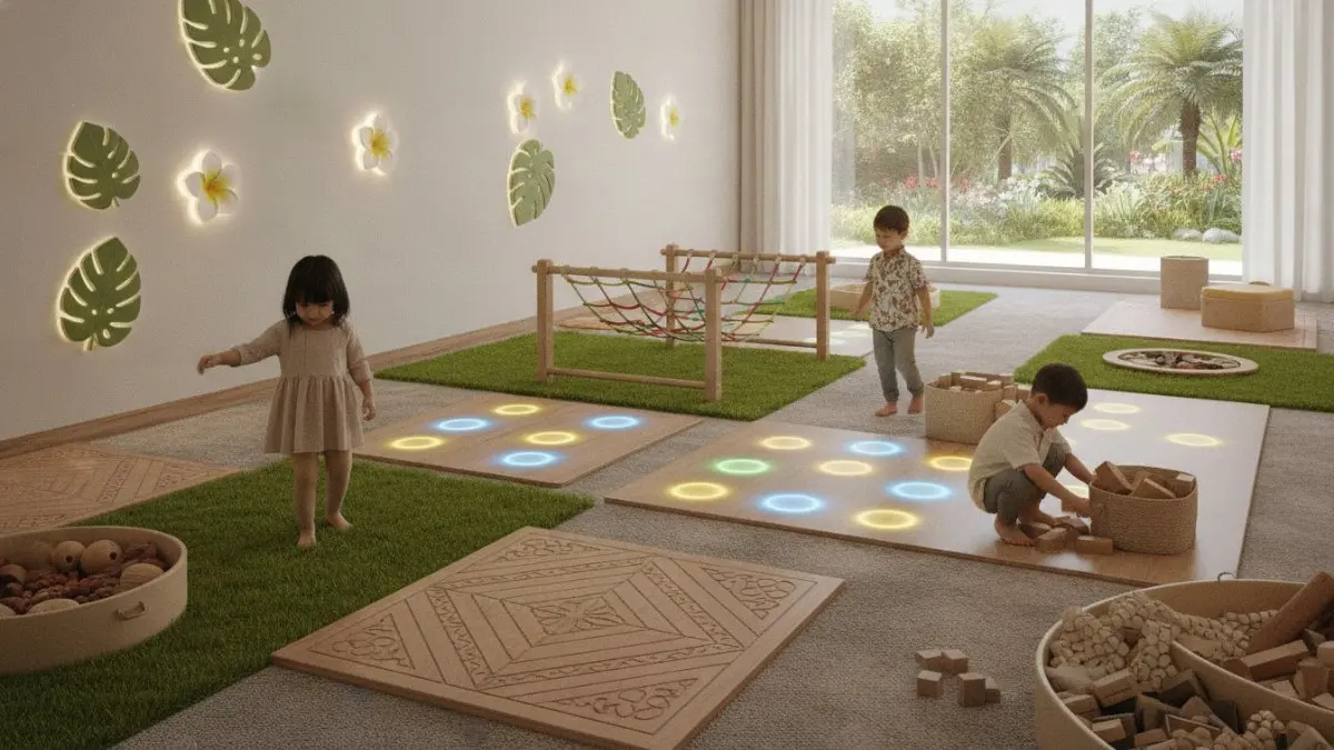 Playground sensorik menghadirkan tekstur beragam, merangsang indra anak, mendukung eksplorasi, belajar, dan bermain aktif setiap hari. (BTV/AI)

