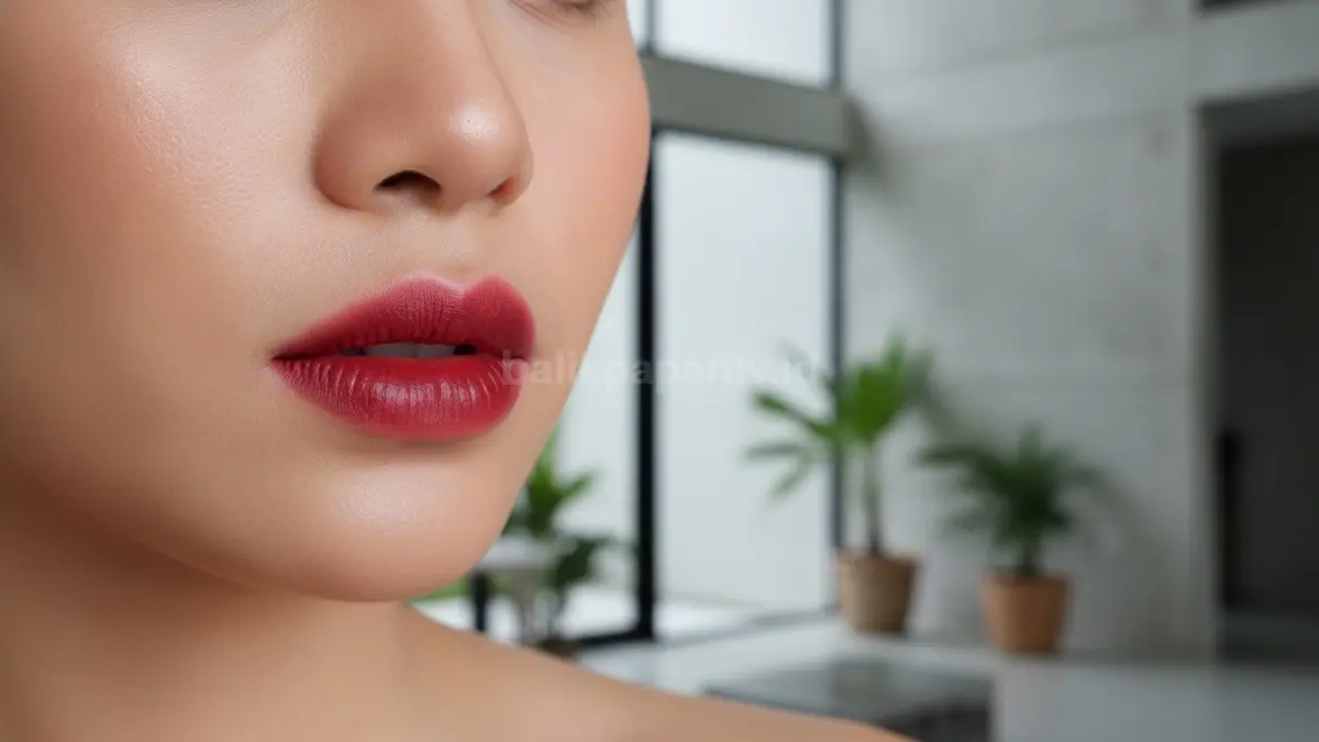 Proses membaurkan warna pada bagian tengah bibir untuk menghasilkan efek ombre yang rapi.
