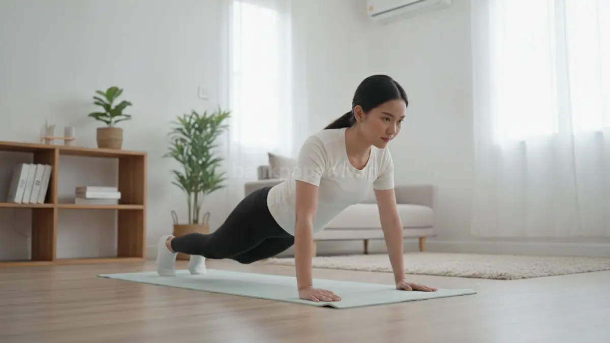 Push-up modifikasi membantu pemula membangun kekuatan otot lengan secara bertahap dengan beban yang lebih ringan (BTV/Ai).
