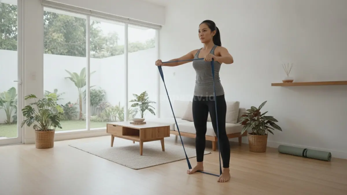 Resistance band pull melatih stabilitas otot secara efektif dengan menggunakan beban elastis yang ringan namun konsisten (BTV/Ai).
