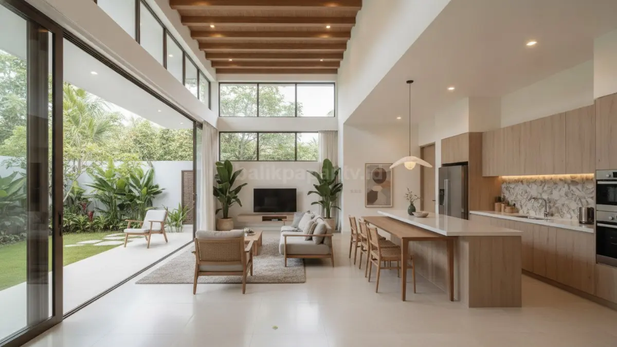 Rumah satu lantai modern dengan tata ruang open plan menghadirkan kesan luas dan terang (BTV/Ai)